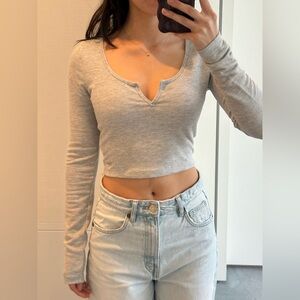 TNA Light Gray Long Sleeve Crop Top